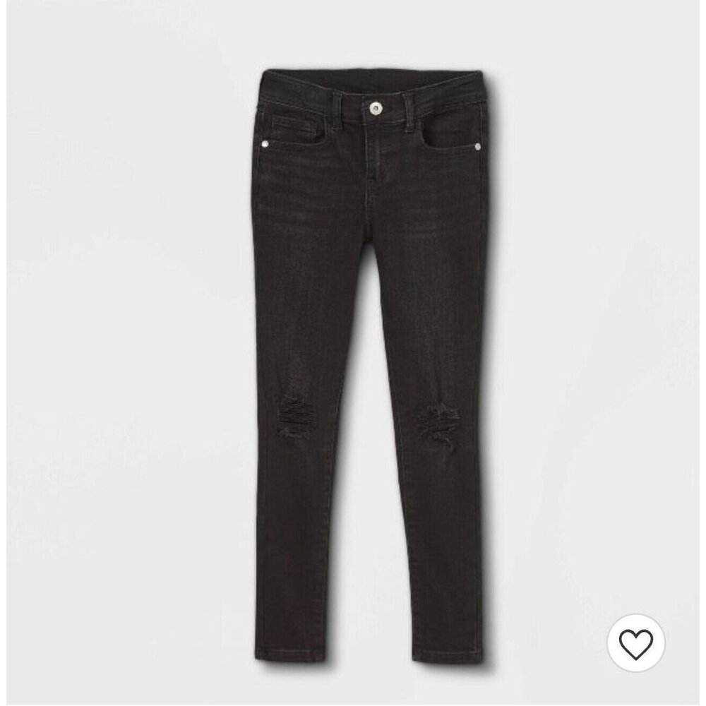 Girls Black Distressed Mid-Rise Skinny Jeans Adjustable Waist Art Class Size 8